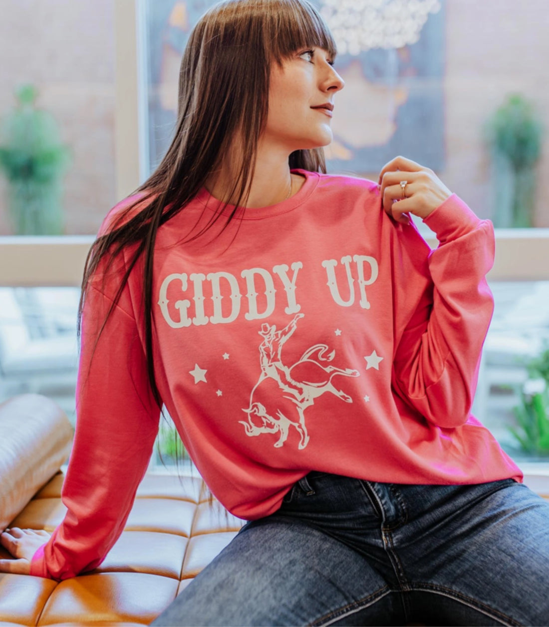 Giddy Up! Flocking Graphic Sweatshirt