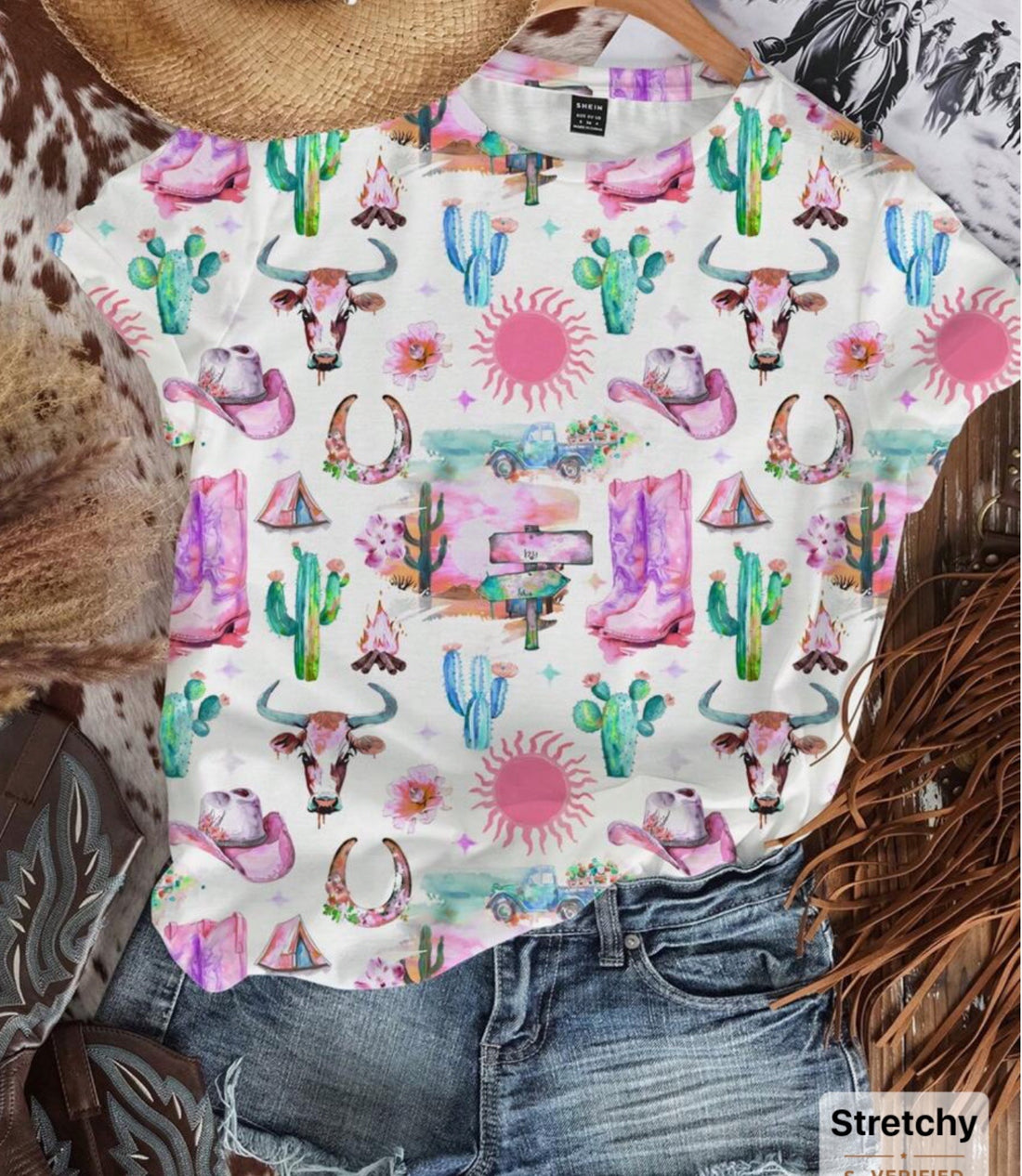 Boho Style Western Graffiti Print Top