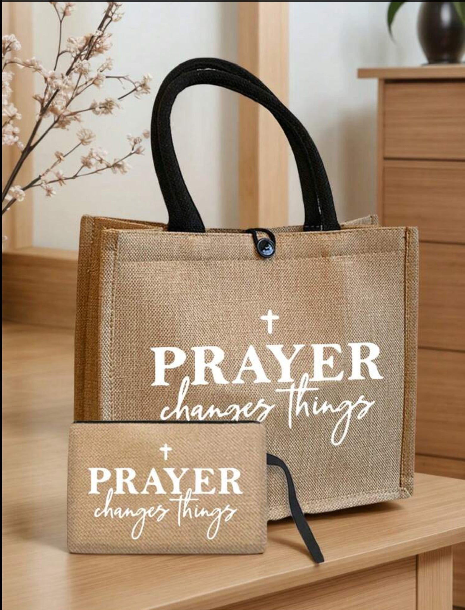 Versatile Graphic Canvas Tote Bags with Matching Smaller Pouch
