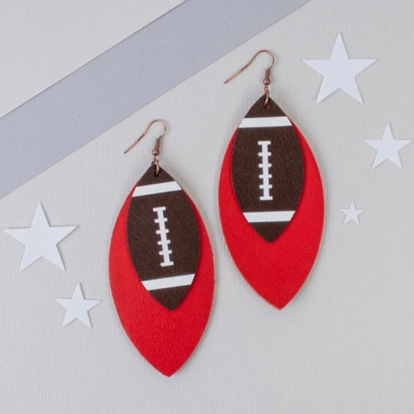 Layered Leather Football Dangle Earrings
