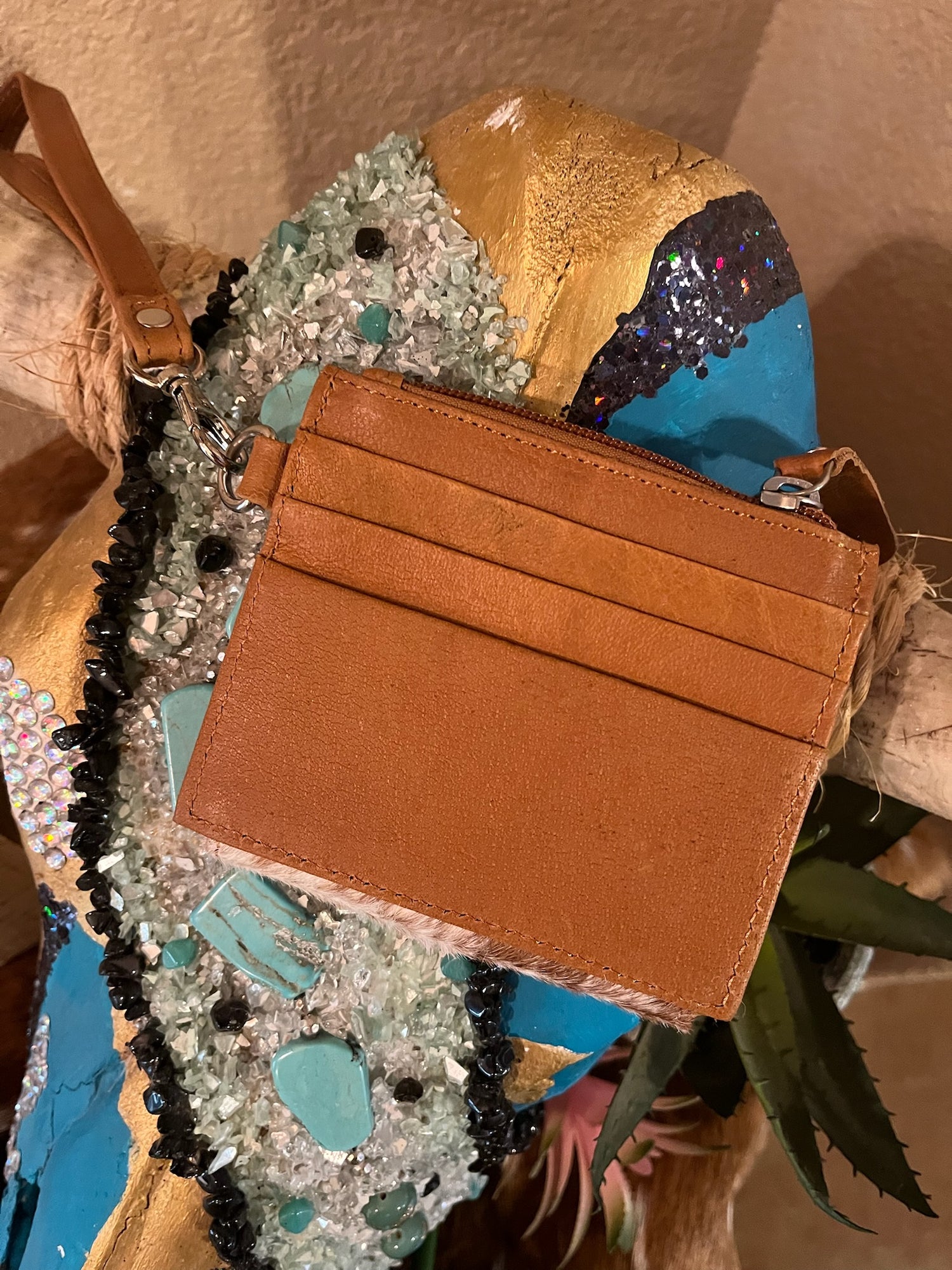 Cowhide &amp; Leather Wristlet Wallet