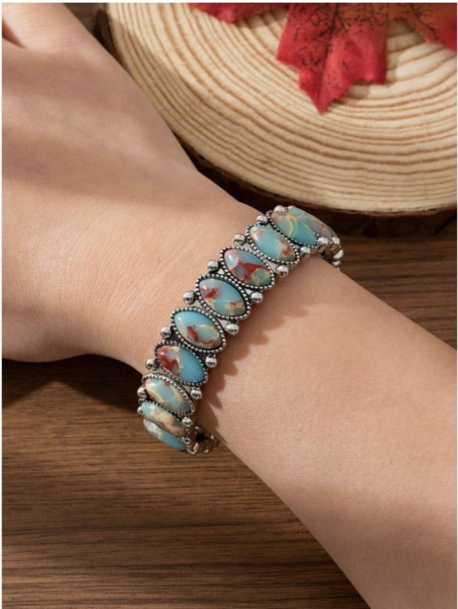 Bohemian Western Style Faux Jade Stretch Bracelet