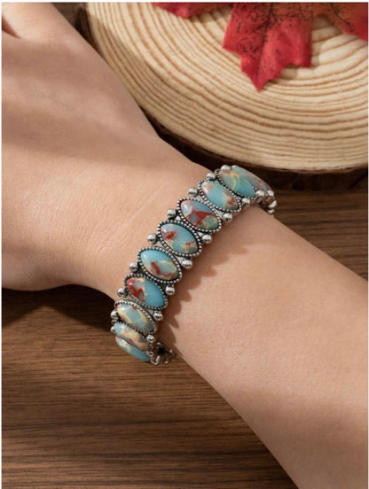 Bohemian Western Style Faux Jade Stretch Bracelet