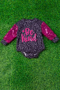 ‘Be Kind, Graphic Print Onesie with Sequin Sleeves