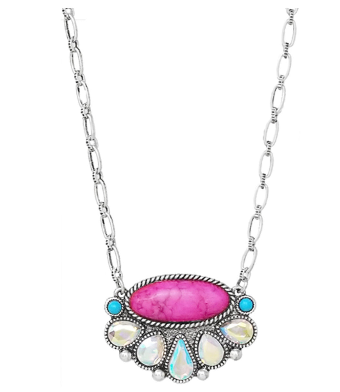 Iridescent Turquoise Oval on Link Chain