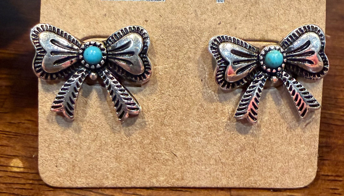 Silver Bow Stud with Turquoise Stone
