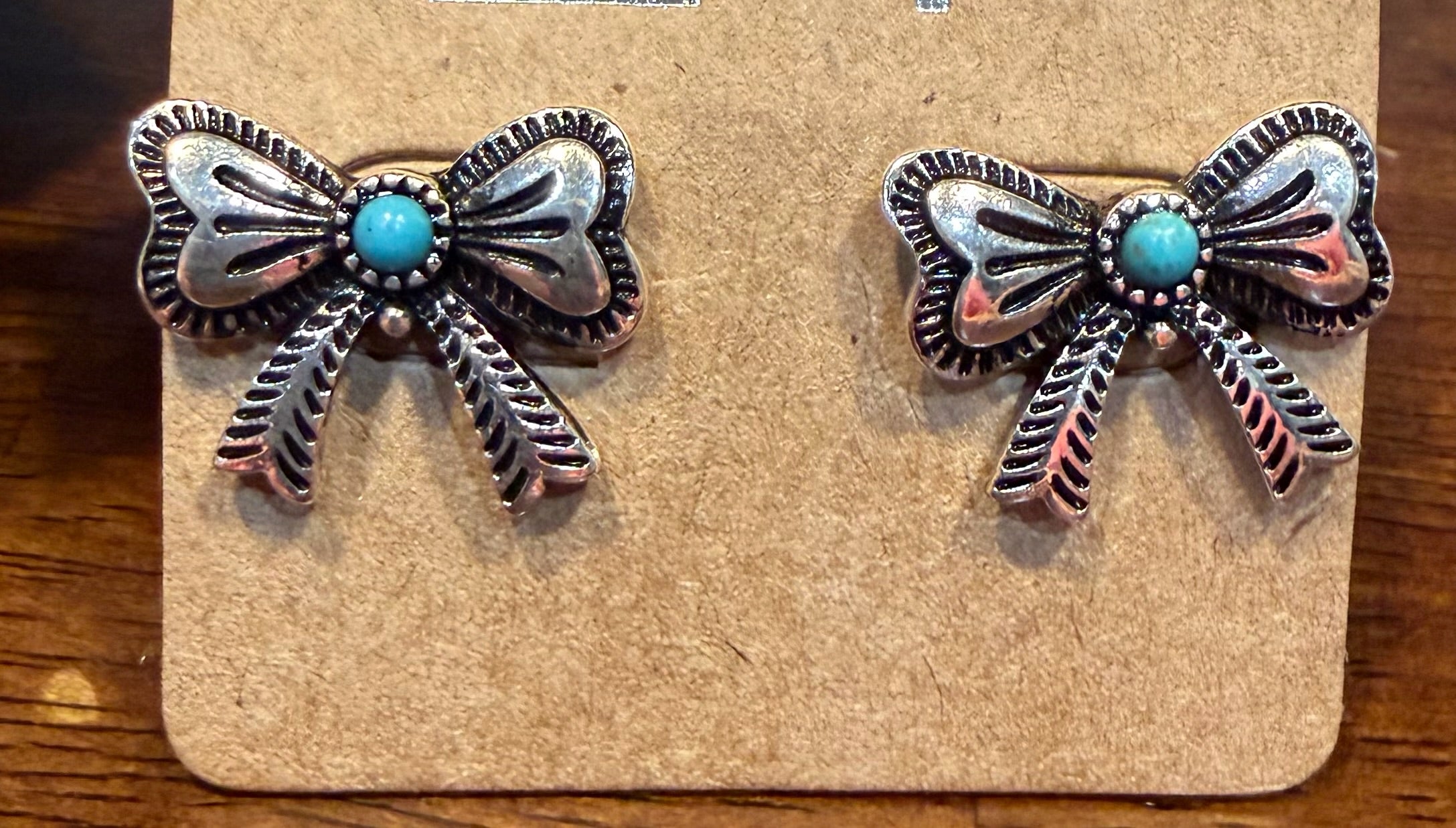 Silver Bow Stud with Turquoise Stone