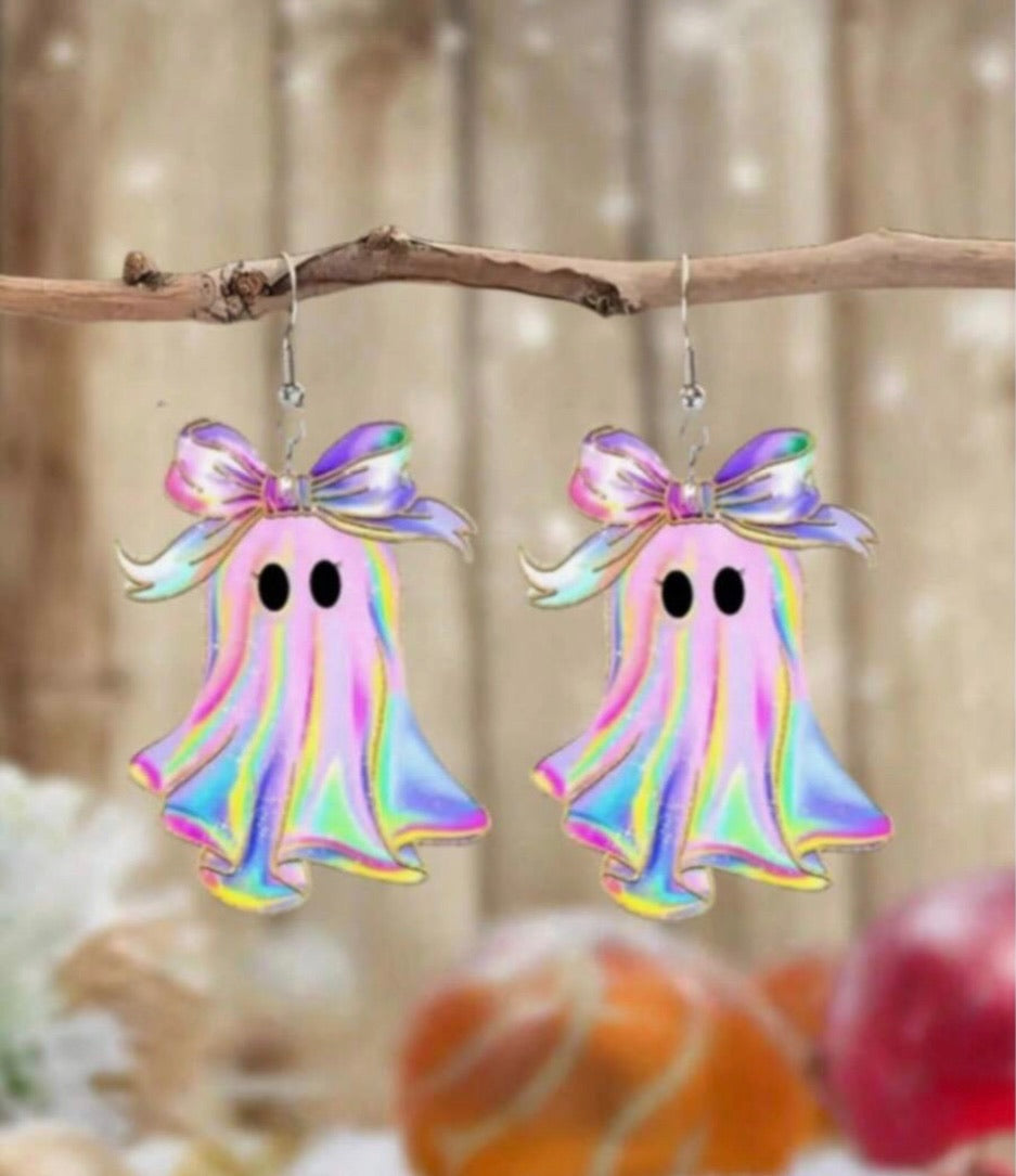 Colorful Bow Ghost Acrylic Dangle Earrings