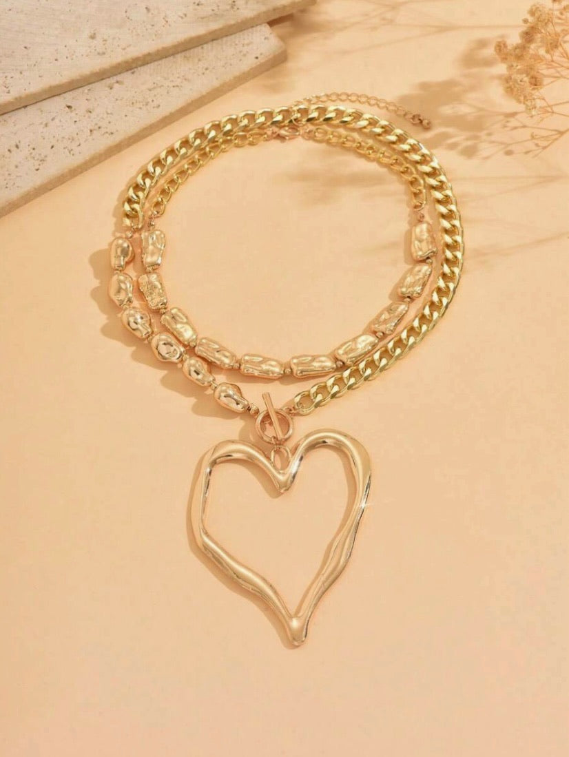 2 pc. Vintage Exaggerated Fashion Heart Necklace