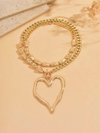 2 pc. Vintage Exaggerated Fashion Heart Necklace