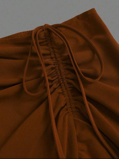 Rich Brown Summer Elegant High-Low Hemline Skirt