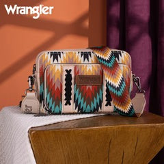 Wrangler Southwestern Pattern Dual Sided Print Crossbody Purse with Wallet Compartment