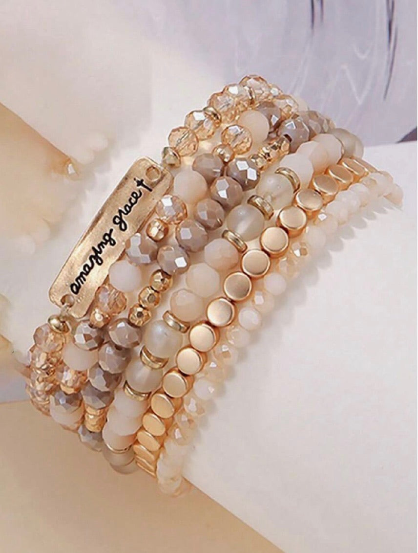 6pc. Amazing Grace Bead Stretch Bracelet Set