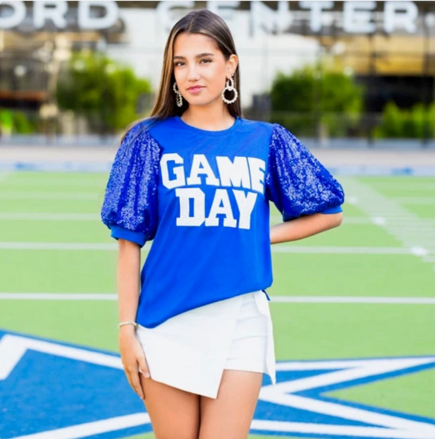 Game Day Sequin Bubble Sleeve Top