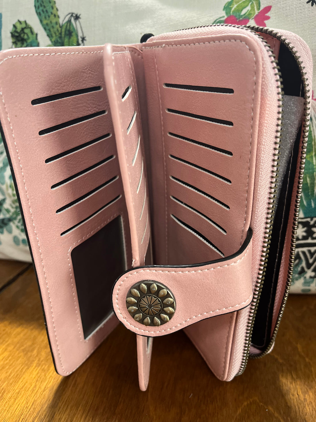 Vegan Leather Laser Cut Out Detail Wallet with Wristband
