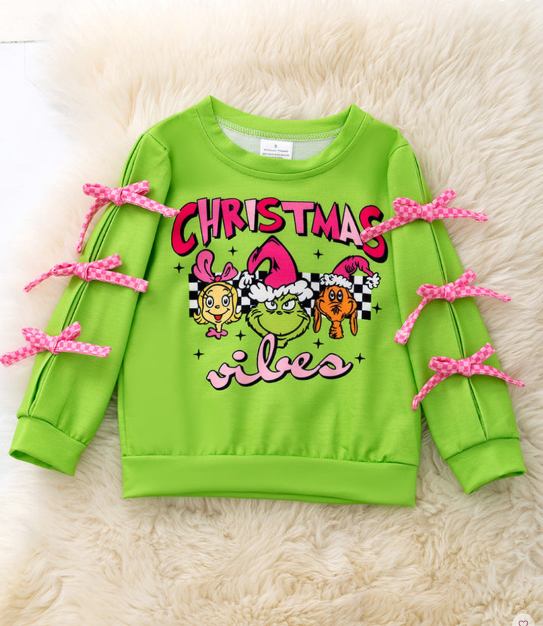 GREEN GRINC*MAS SWEATSHIRT WITH SLEEVE BOWS