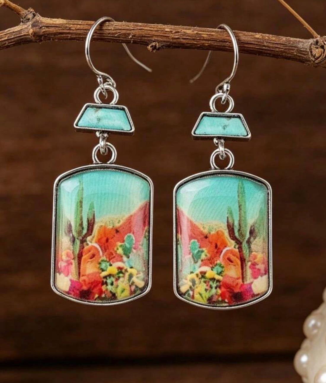 Desert Scene Turquoise Dangle Earrings