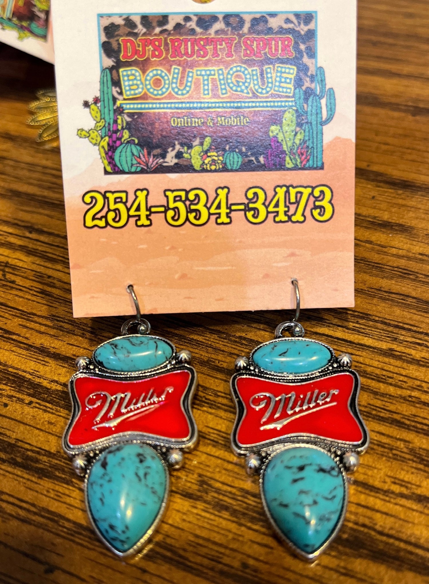 “Miller” Burnished Silver with Turquoise Dangle Earrings