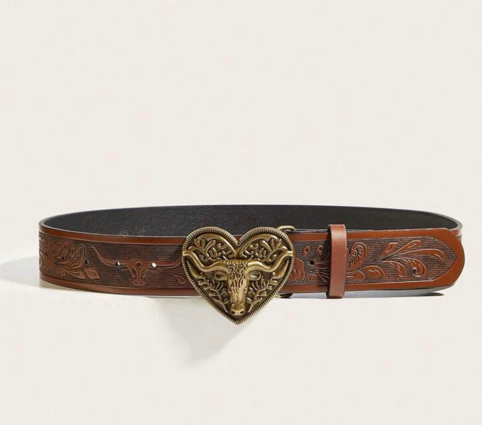 Vintage Leather Belt with Steerhead Heart Buckle