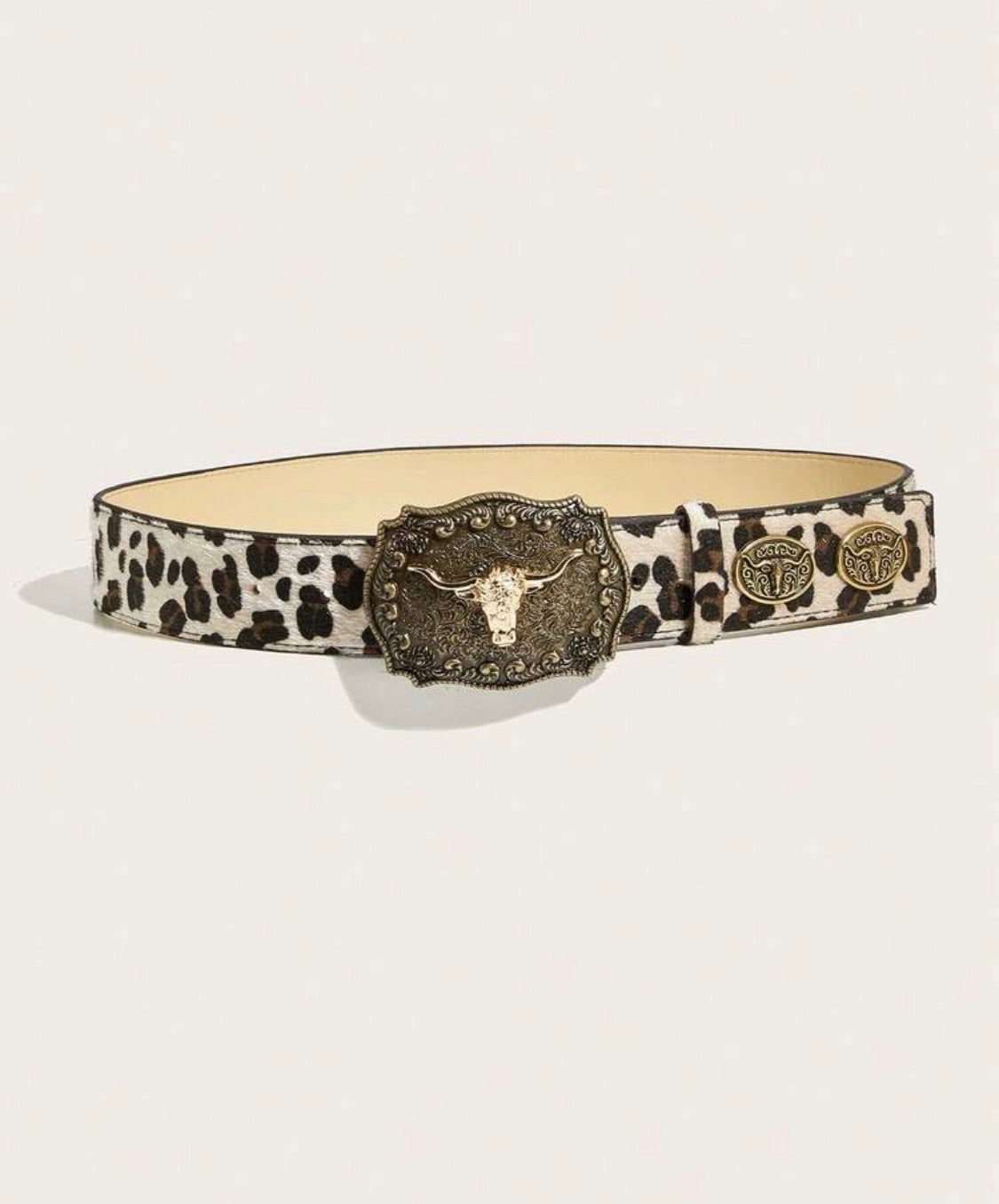 Fashion Buckle Ox Head Velvet Leopard Print Hair On Belt