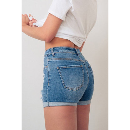 Distressed with Rolled Cuffs Denim Jean Shorts
