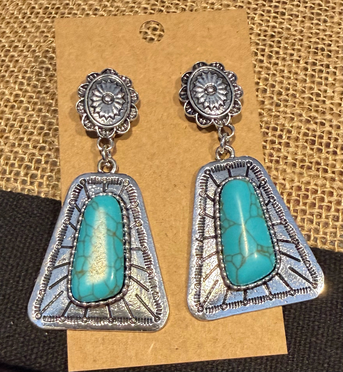 Burnished Turquoise Trapezoid Dangle Earrings