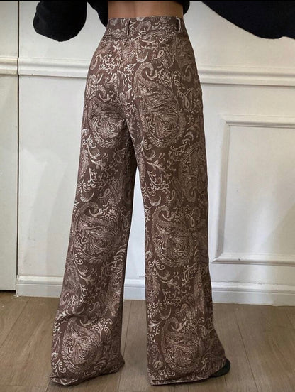 Women’s Casual Brown Paisley Denim Pants