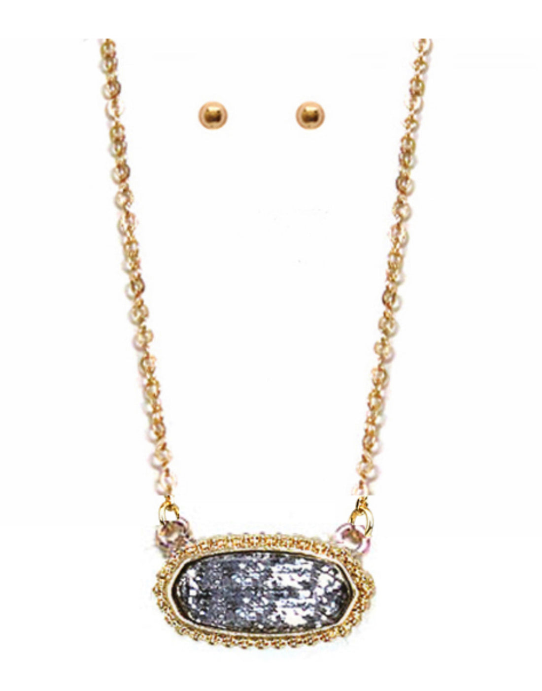 Anelise Druzy Necklace In Goldtone with Matching Earrings