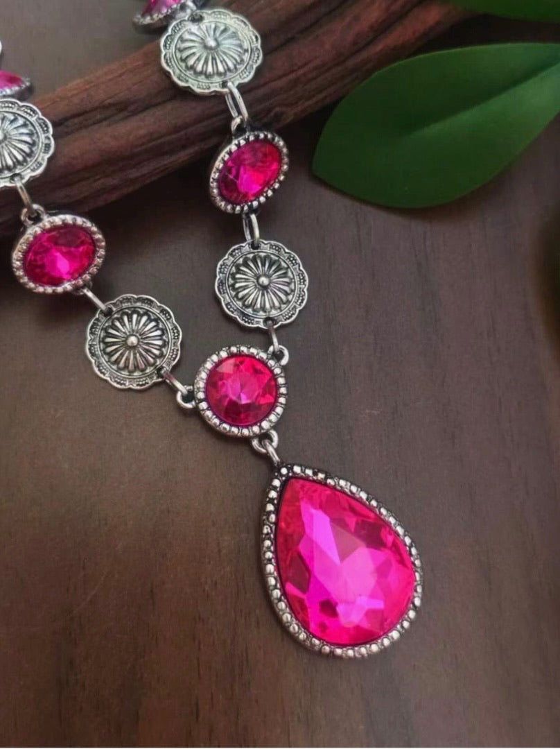Magenta Stone Lariat Necklace