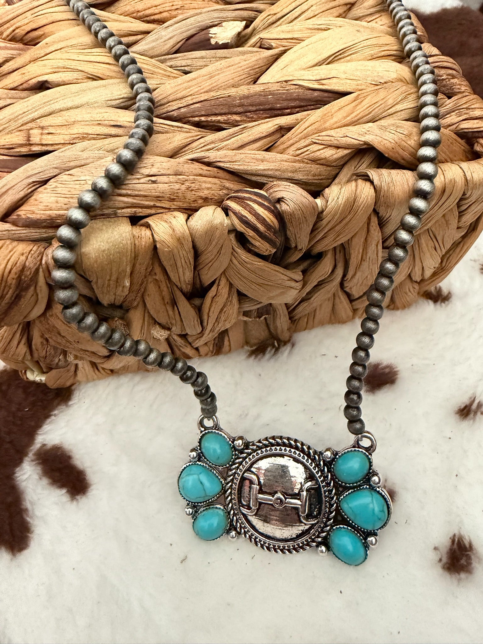 Turquoise Horse Bit Pendant Necklace