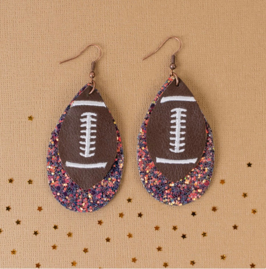 Glitter Football Leather Dangle Earrings