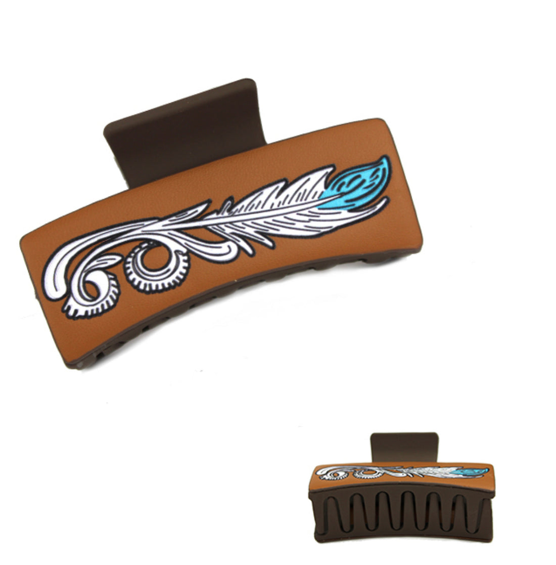 Picture Engraved Leather Hair Clips