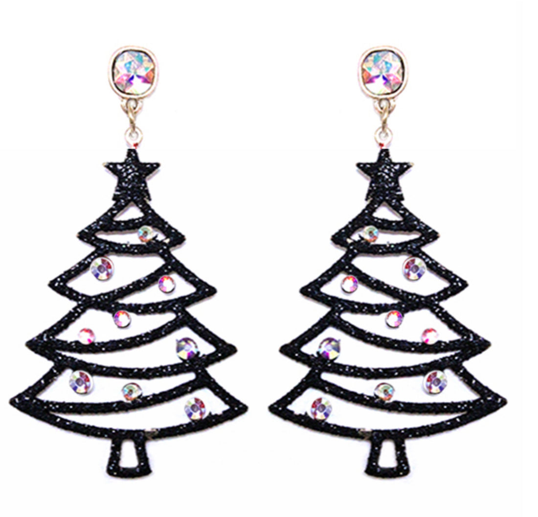 Sparkle Christmas Tree Dangle Earrings with Rhinestones