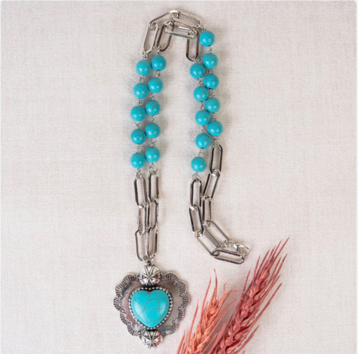 Squash Blossom Heart Link Chain Necklace
