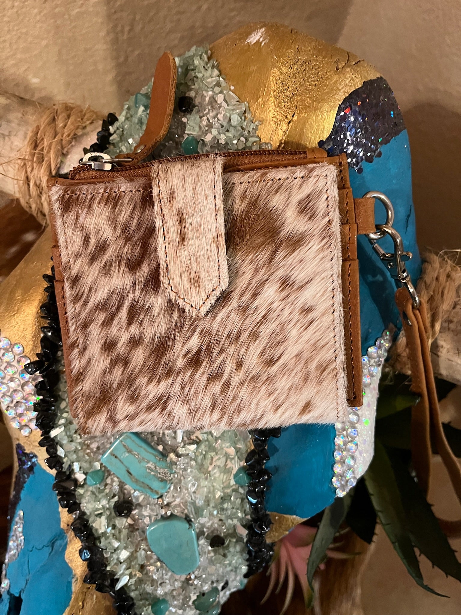Cowhide &amp; Leather Wristlet Wallet