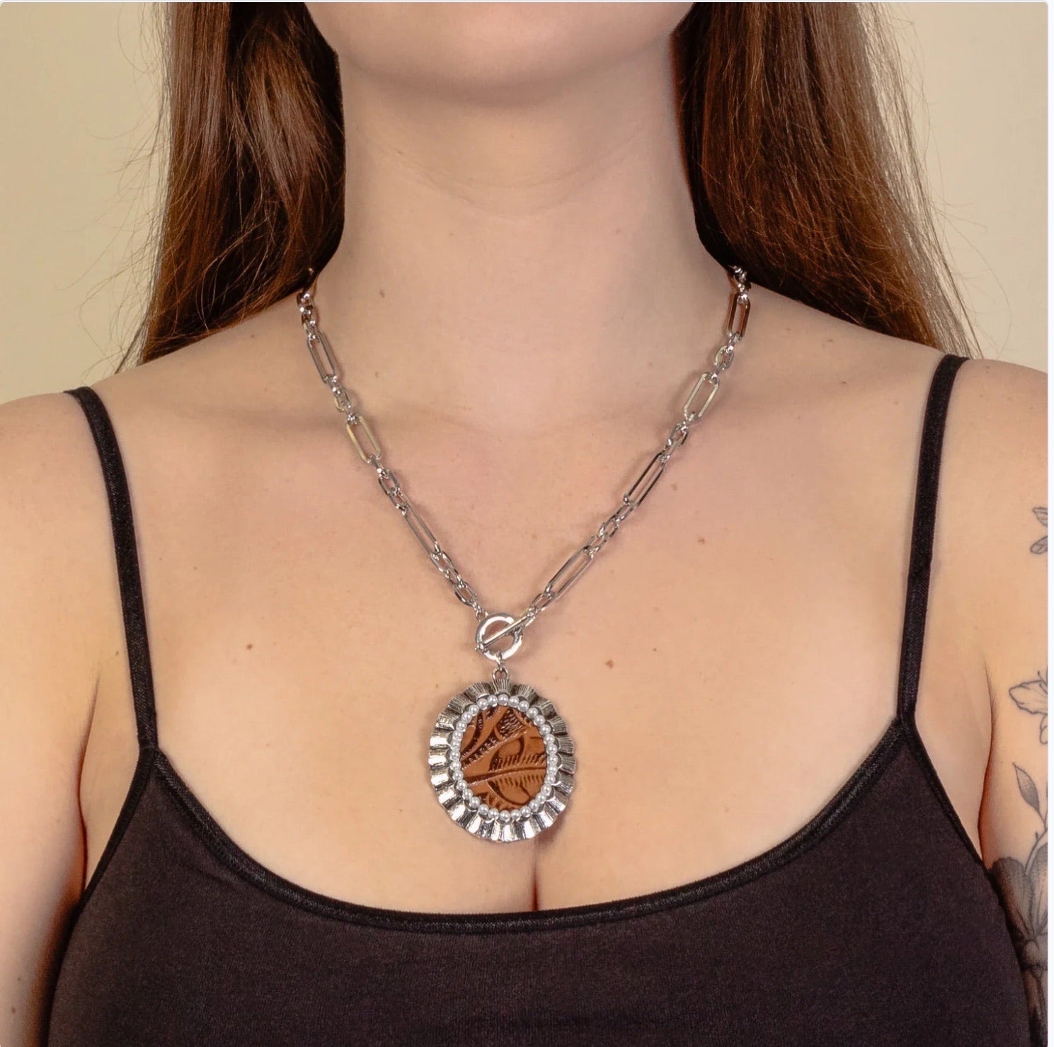 Western Leather Squash blossom Necklace