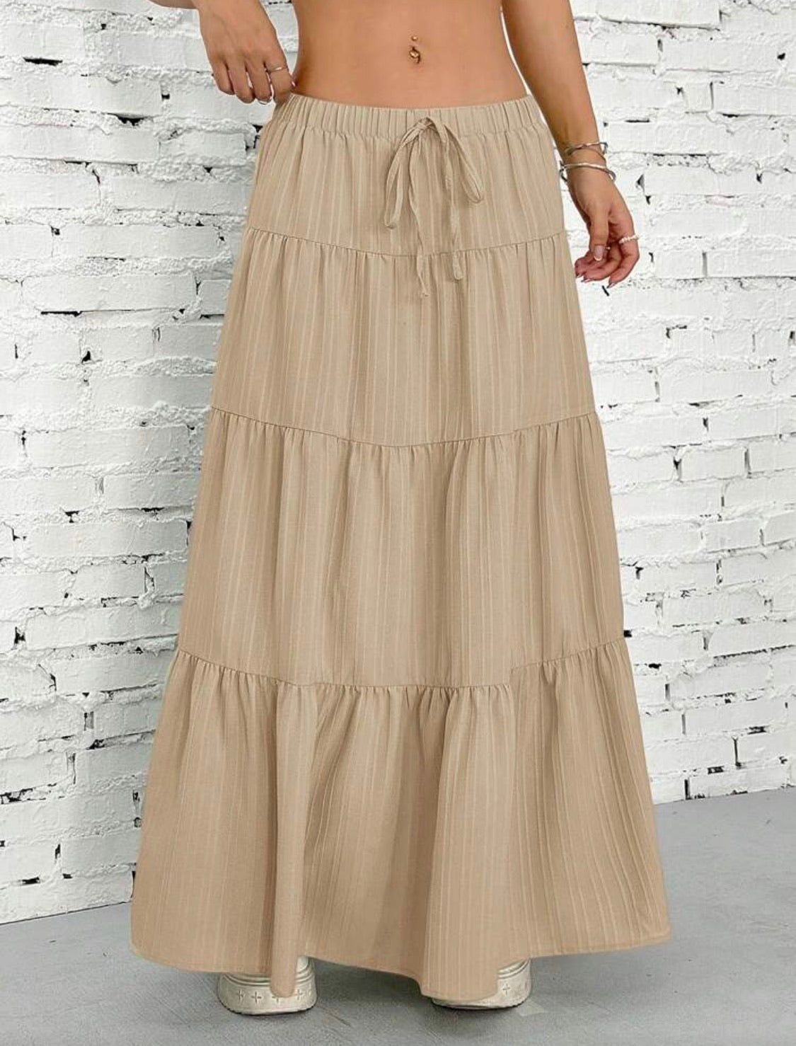 Casual Solid Color Textured Boho Skirt