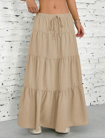 Casual Solid Color Textured Boho Skirt