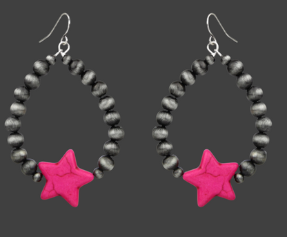 Beaded Star Hematite Drop Earrings