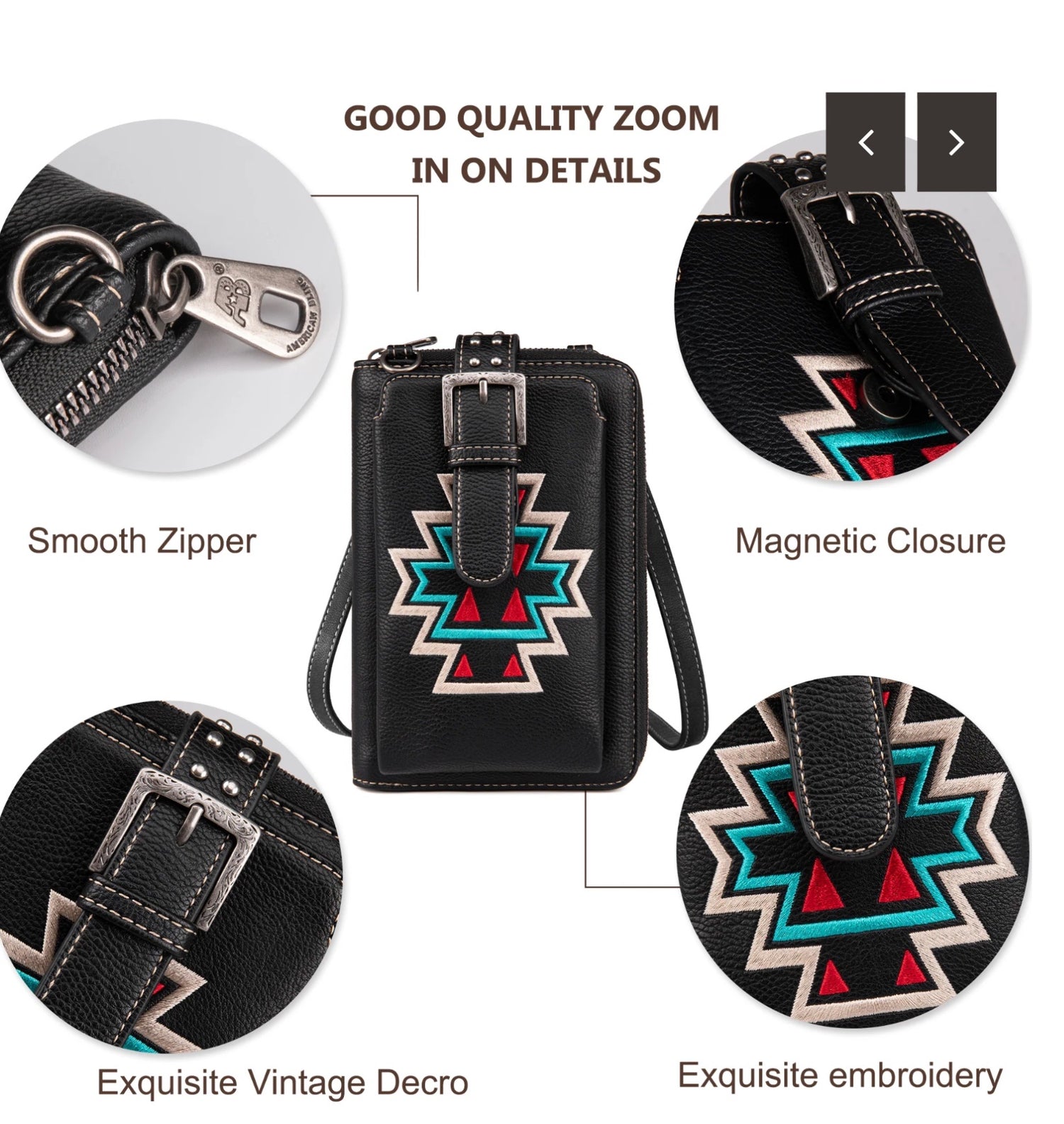 American Bling Embroidered Aztec Phone Crossbody Wallet