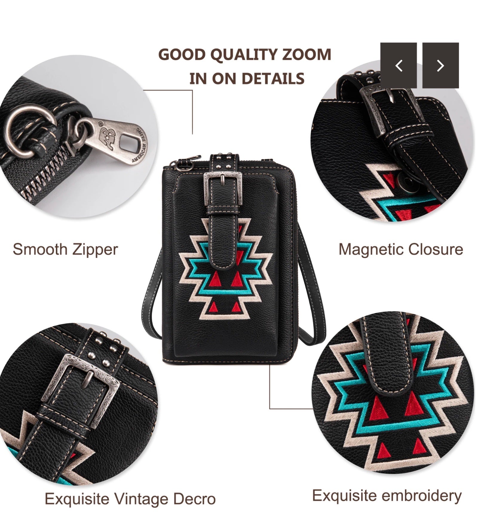 American Bling Embroidered Aztec Phone Crossbody Wallet