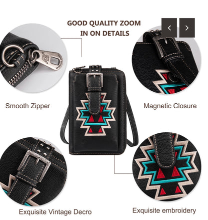 American Bling Embroidered Aztec Phone Crossbody Wallet