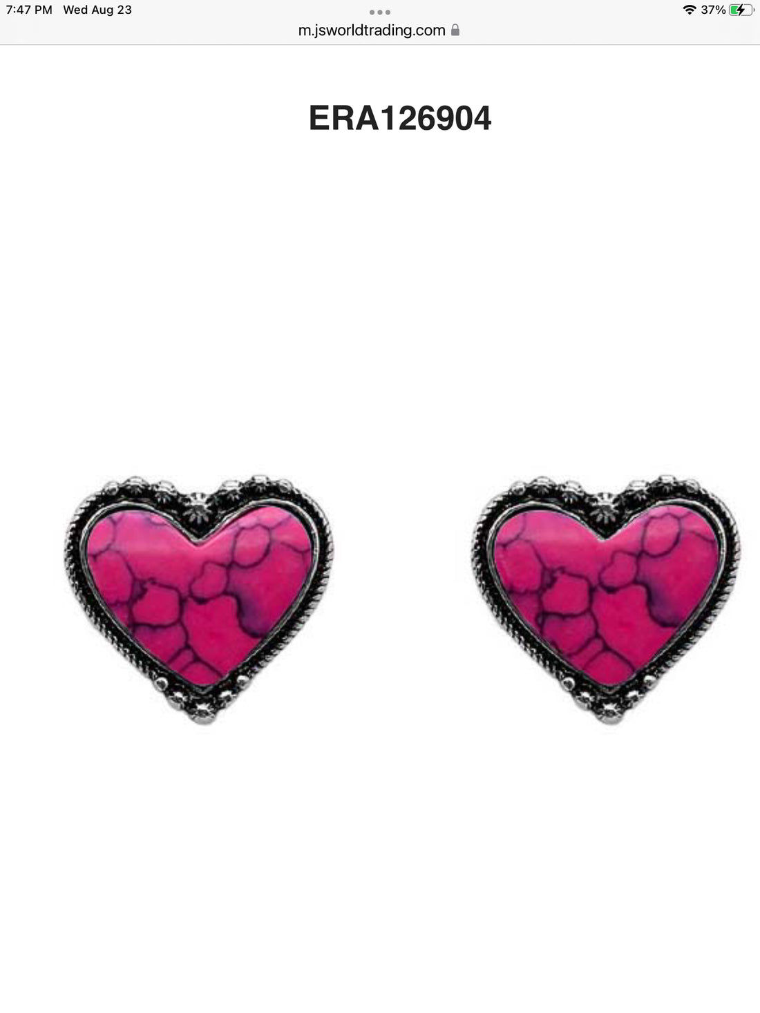 Pink Hematite Heart Stud Earrings
