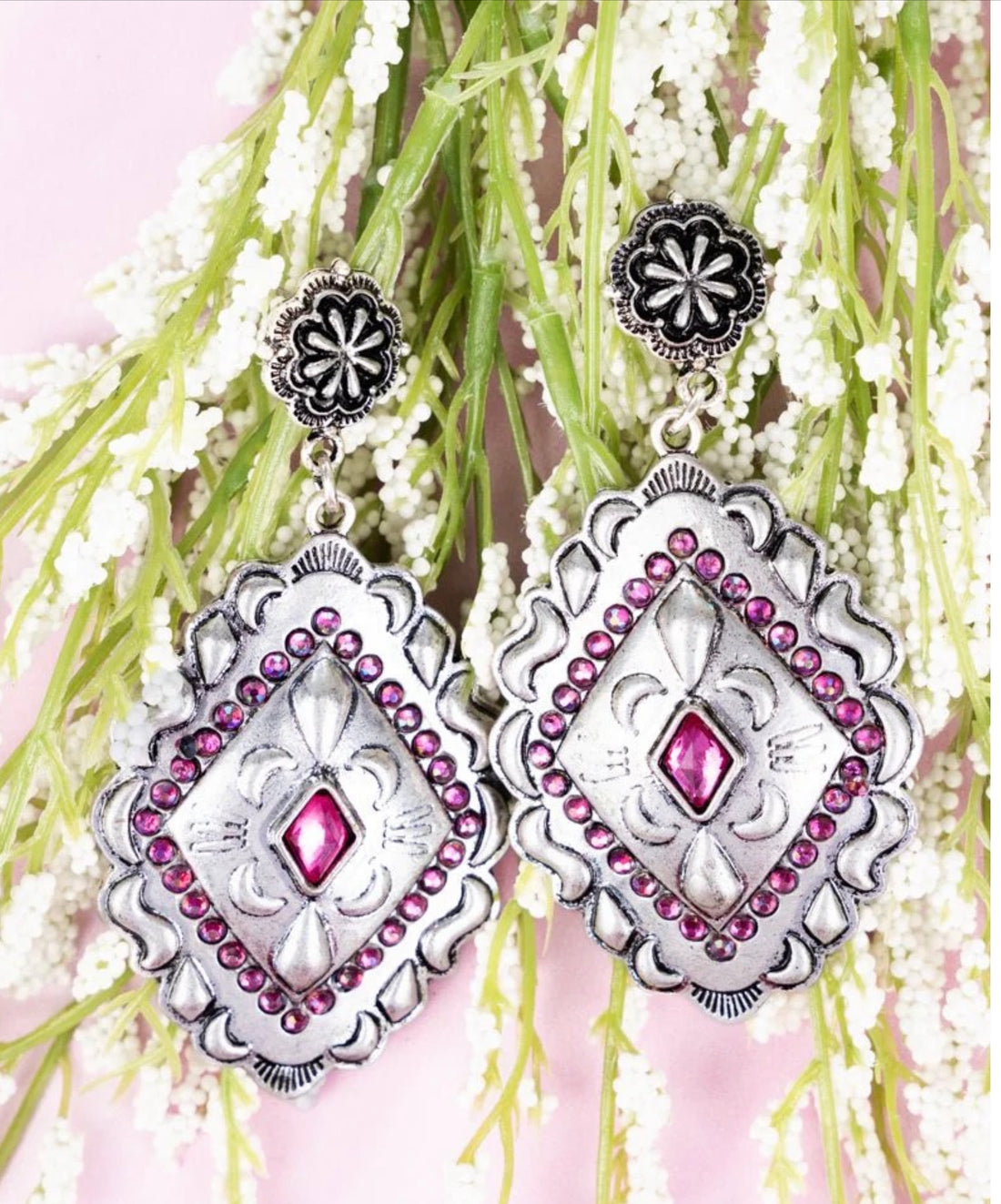 Idlestone Creek Pink Iridescent and Silvertone Earrings