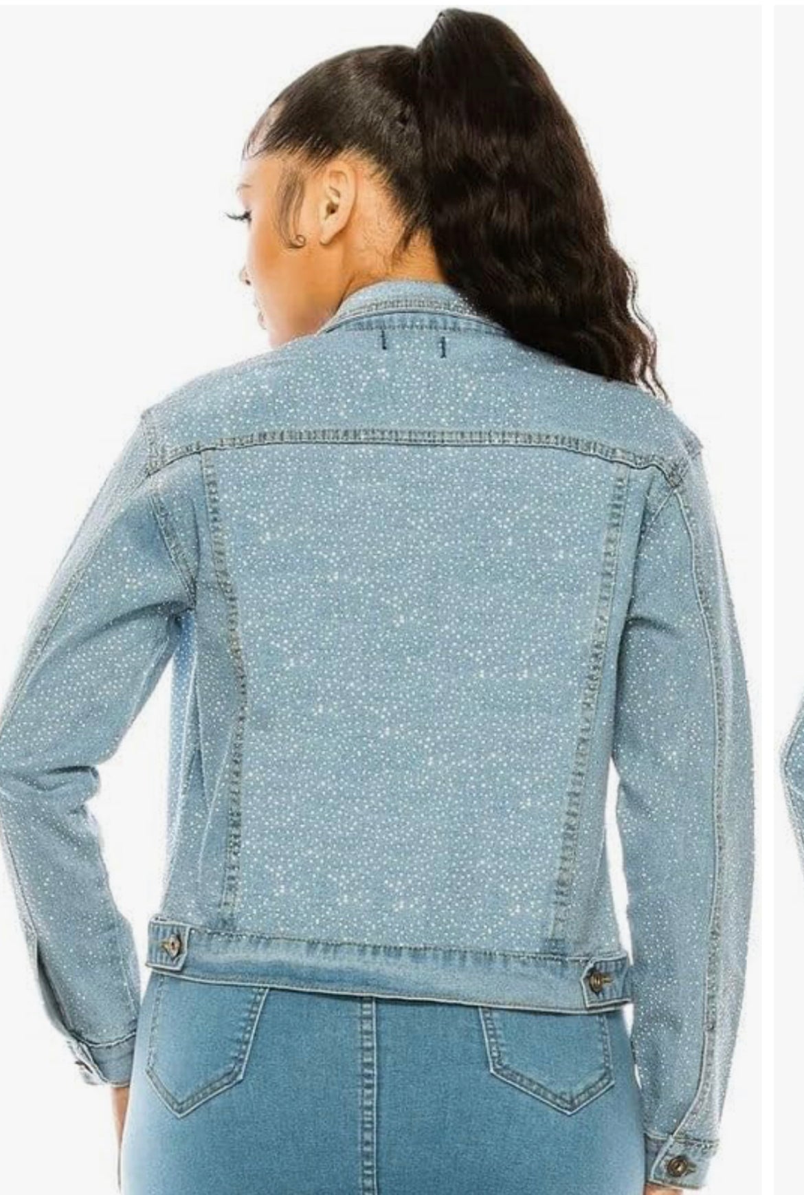 Denim Jacket with Bling Chip Rhinestone Attached