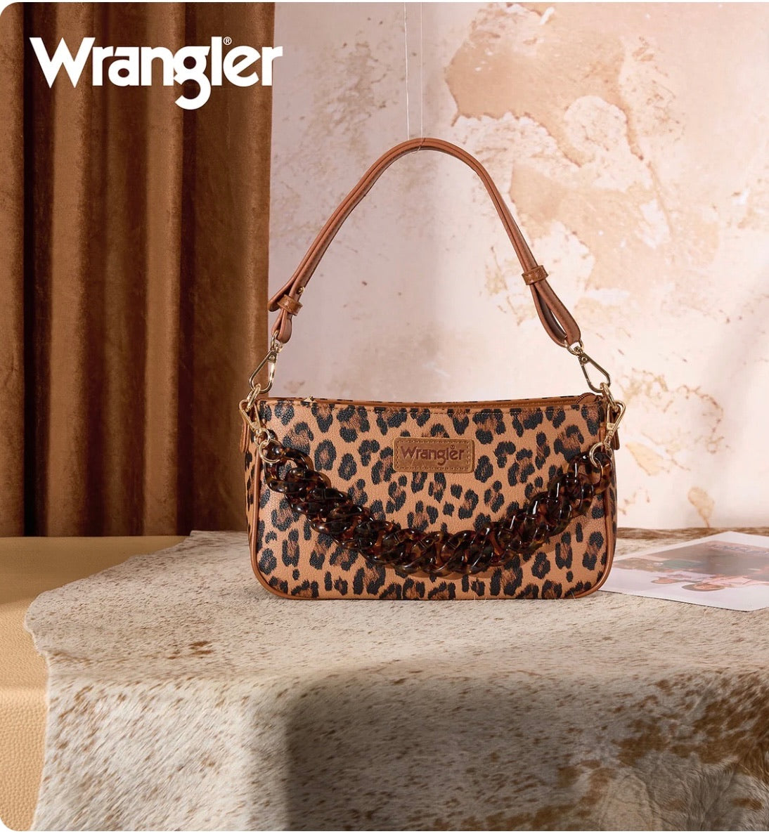 Wrangler Western Leopard Print Shoulder Bag with Chain Detail