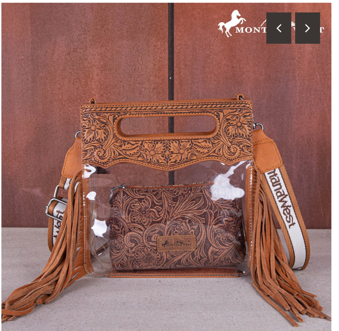 Montana West Western Fringe Stadium Crossbody with Detachable Pouch