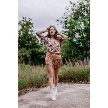 Holy Cow Vegan Suede Fringe Front Shorts- Brown