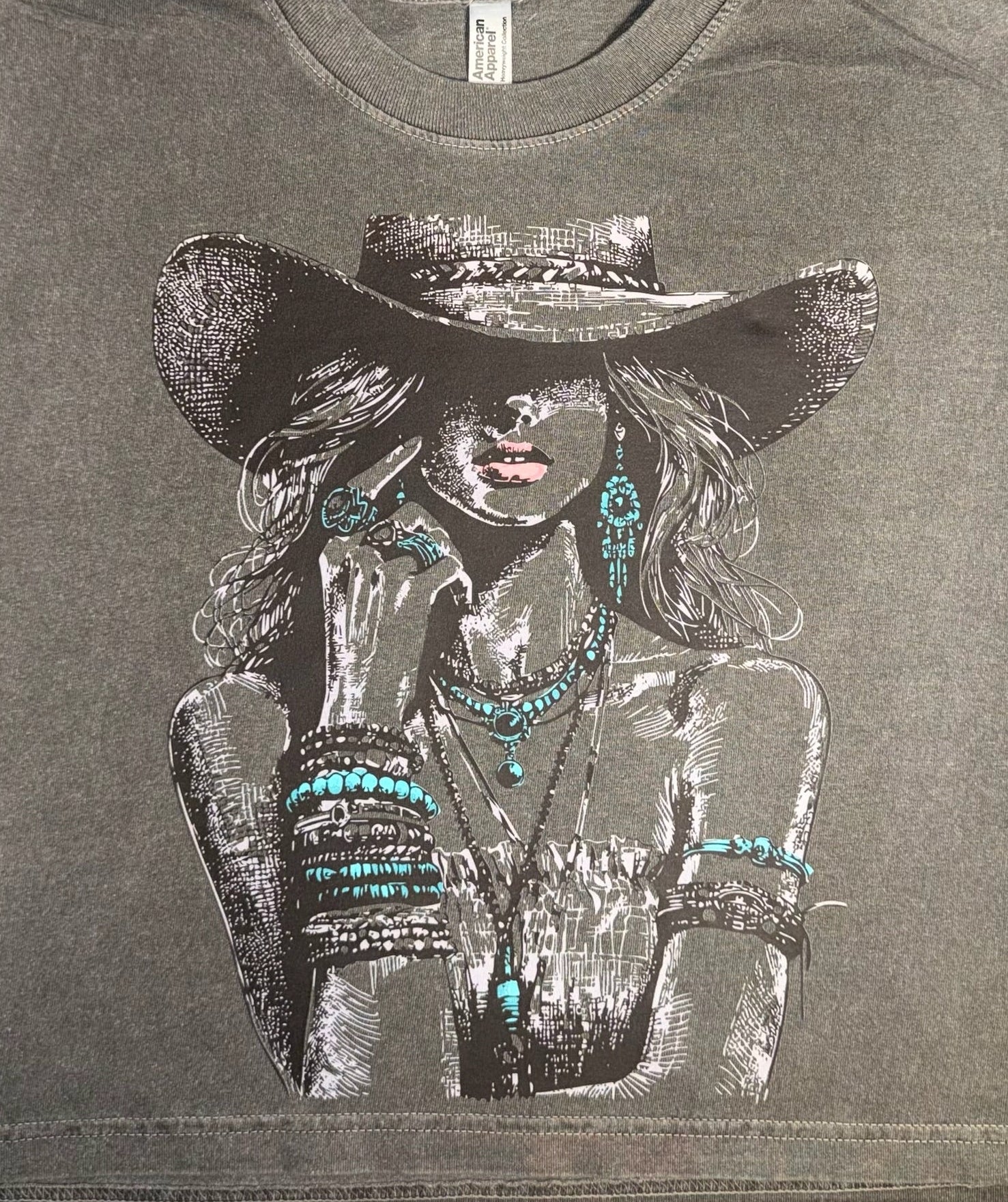 Turquoise Cowgirl Graphic Crop Top