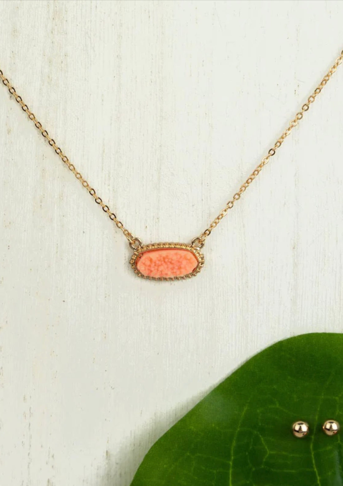 Lucie Peach Druzy Pendant Necklace and Earring Set